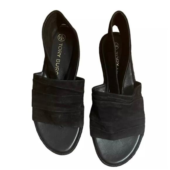 Tory Burch Shoes - NEW Tory Burch Black Suede Leather Slingback Flat Espadrille Sandal Size  9